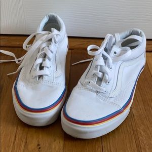 White Vans w/ Rainbow Piping